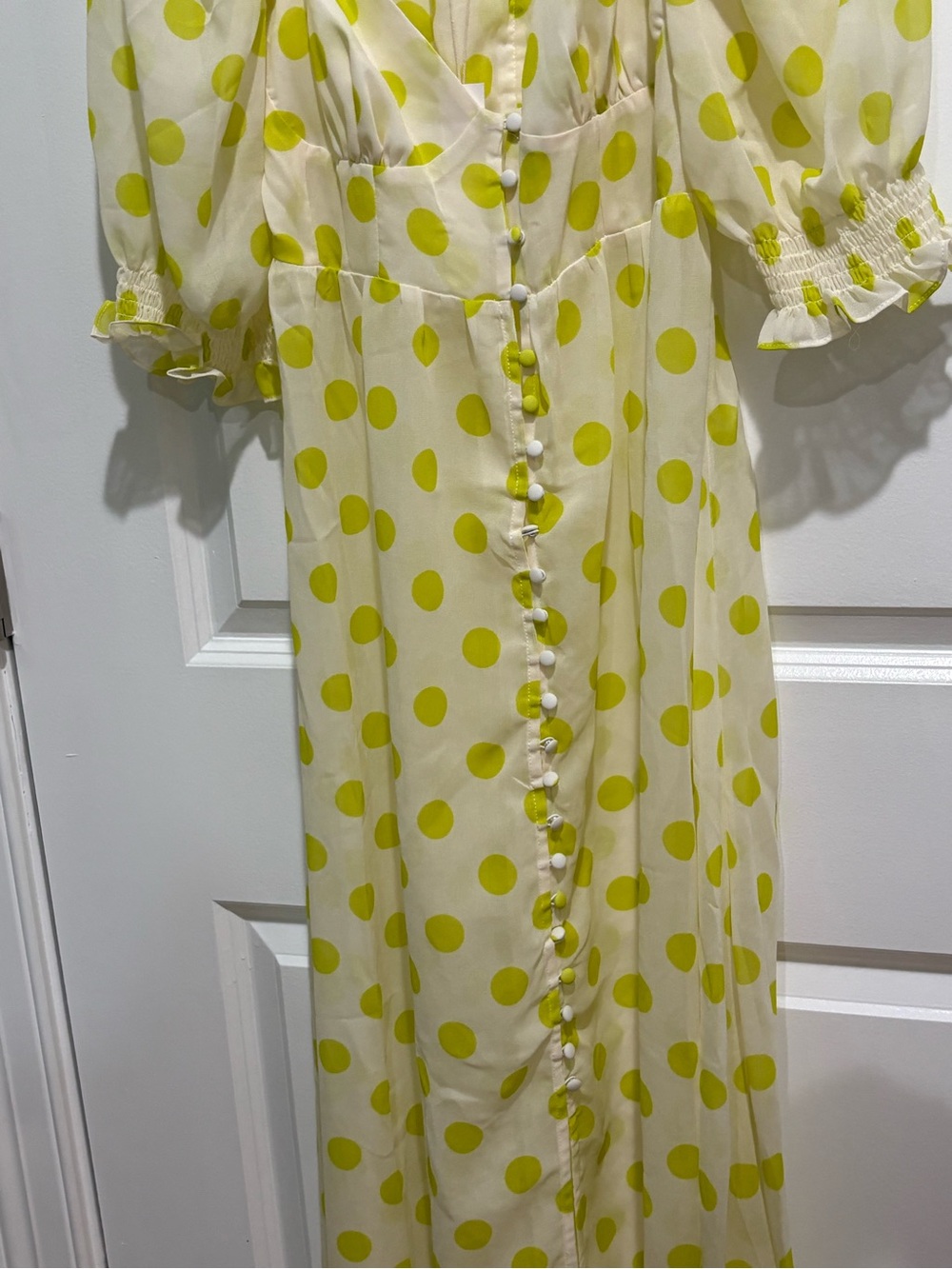 For Love & Lemons Lime Polka Dot Sheer Maxi Dress - Picture 9 of 12